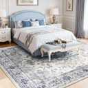 CAPALOCA Machine Washable Rugs Nursery Rug 9x12 Area Rugs Girl Non Slip Low Pile Water Repellent Soft Print Pattern for Bedroom Indoor Decor Kids Playroom Blue White