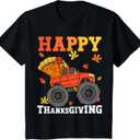 Kids Monster Truck Turkey Happy Thanksgiving Kids Toddler Boys T-Shirt, 2T