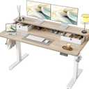 TIQLAB Standing Desk with Two Drawers, Stand Up Standing Desk Adjustable Height, Electric Sit Stand Table with Storage Shelf and Splice Board, 55 * 24 inch, Maple