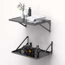 Black Deep Floating Shelves for Wall, 16W x 12D Metal Floating Shelves Set of 2, Wide Floating Bookshelves for Living Room, Kitchen, Office, Bedroom and Decor Storage