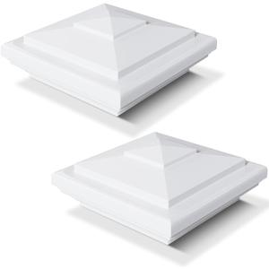 VIVIDA 4" x 4" Vinyl Fence Post Cap (Actual 4" x 4"), New England Pyramid Post Cap, PVC Square Top Cover, for Vinyl Fences, Mailboxes & Decks, White, 2 Pack