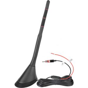 Eightwood Universal AM FM Car Radio Antenna, Roof Mount Amplified Stereo Antenna with 12V Power Wire DIN Plug Connector for Vehicle Car Truck SUV Radio Stereo Receiver Media Head Unit