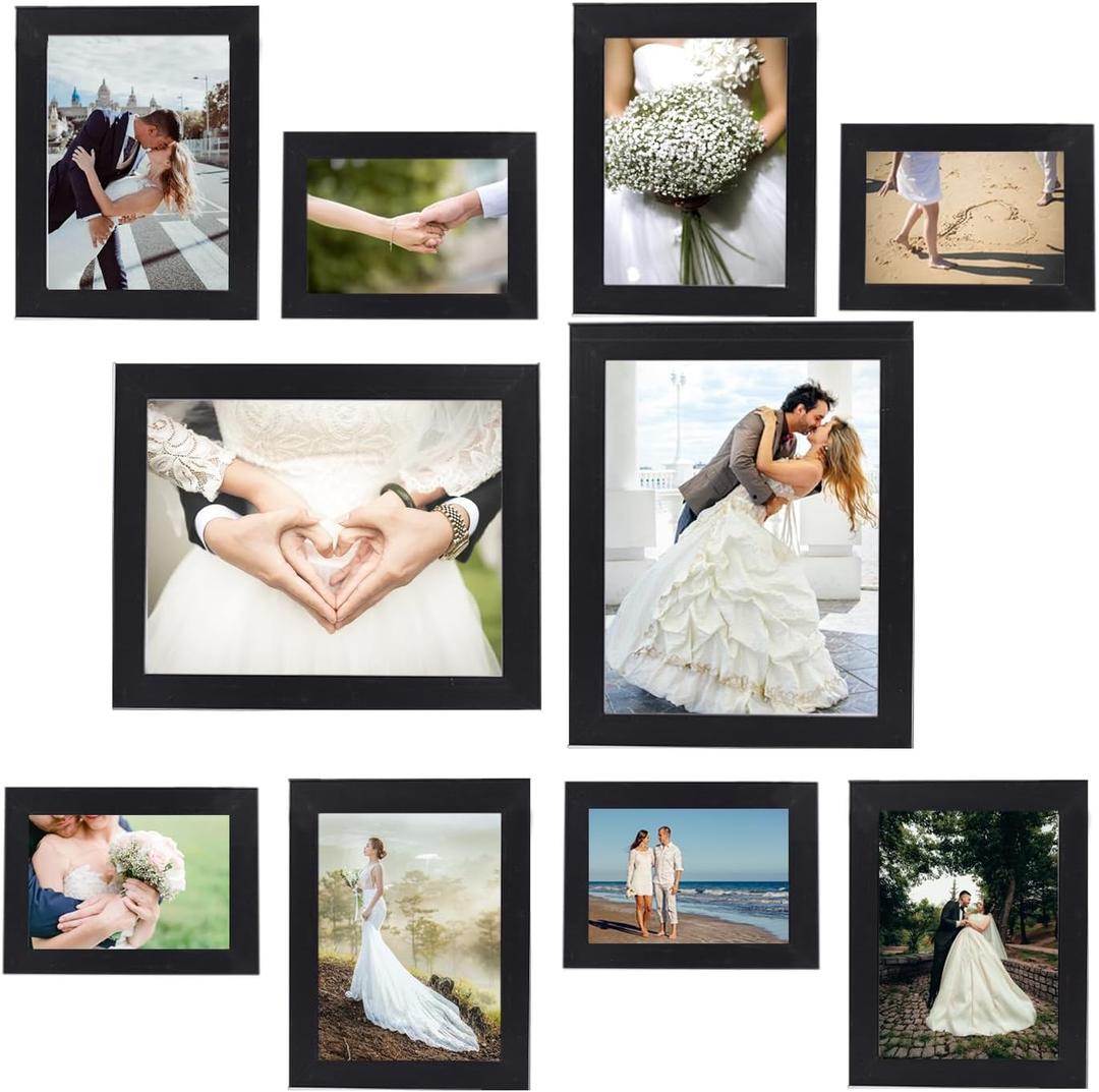 Picture Frame Set 10 pack, Farmhouse Photo Frames, Gallery Wall Frame Collage, 8x10 5x7 4x6 Frames in 3 Different Finishes Picture Frames For Wall or Desk, Black