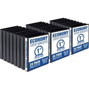 Samsill 1 Inch 3 Ring Binders, Made in USA, Economy Round Ring, Clear View Cover, 200 Sheet Capacity - for School, Home, Office - Black, 24 Pack