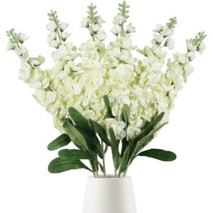 IPOPU 6pcs Delphinium Artificial Flowers 36.22in Silk Flowers Snapdragon Flowers Hyacinth Artificial Flowers Long Stem Flowers for Wedding Home Floral Centerpieces Decor(Cream White)