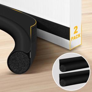 HomeProtect 2 Pack Door Draft Stopper Adjustable 36" 34" 32" 30" Door Sweep for Bottom of Doors, Front Door Draft Blocker Weather Stripping Door Seal for Interior & Exterior, Black