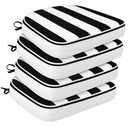Naigle living Outdoor Chair Cushions Set of 4,19"x19" Memory Foam Patio Chair Pads with Ties, Round Corner Seat Cushion for Outdoor Furniture Garden Deck,Black White