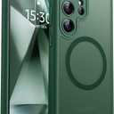 CANSHN Designed for Samsung Galaxy S24 Ultra Case [Full Camera Protection] [Compatible with MagSafe] Translucent Matte Shockproof Protective Phone Cover 6.8 Inch - Deep Green