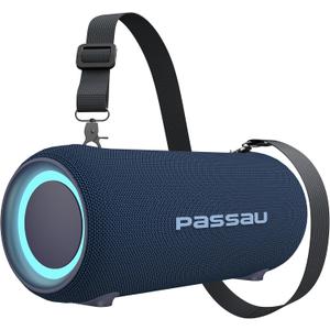 Passau Portable Bluetooth Speakers 40W Peak Loud Stereo Sound, Passive Radiators-Deep Bass, All Day Playtime, Adjustable Strap, BT5.3, IPX5 Wireless Speaker RGB Lights for Indoor Outdoor-Blue