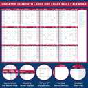 Large Dry Erase Calendar for Wall Yearly Wall Calendar Dry Erase, 58" x 37", 12-Month Undated Blank Calendar Planner, Reusable Laminated Wall Calendar, 15 Round Stickers, Perfect for Home, Office and School - Blue With Red