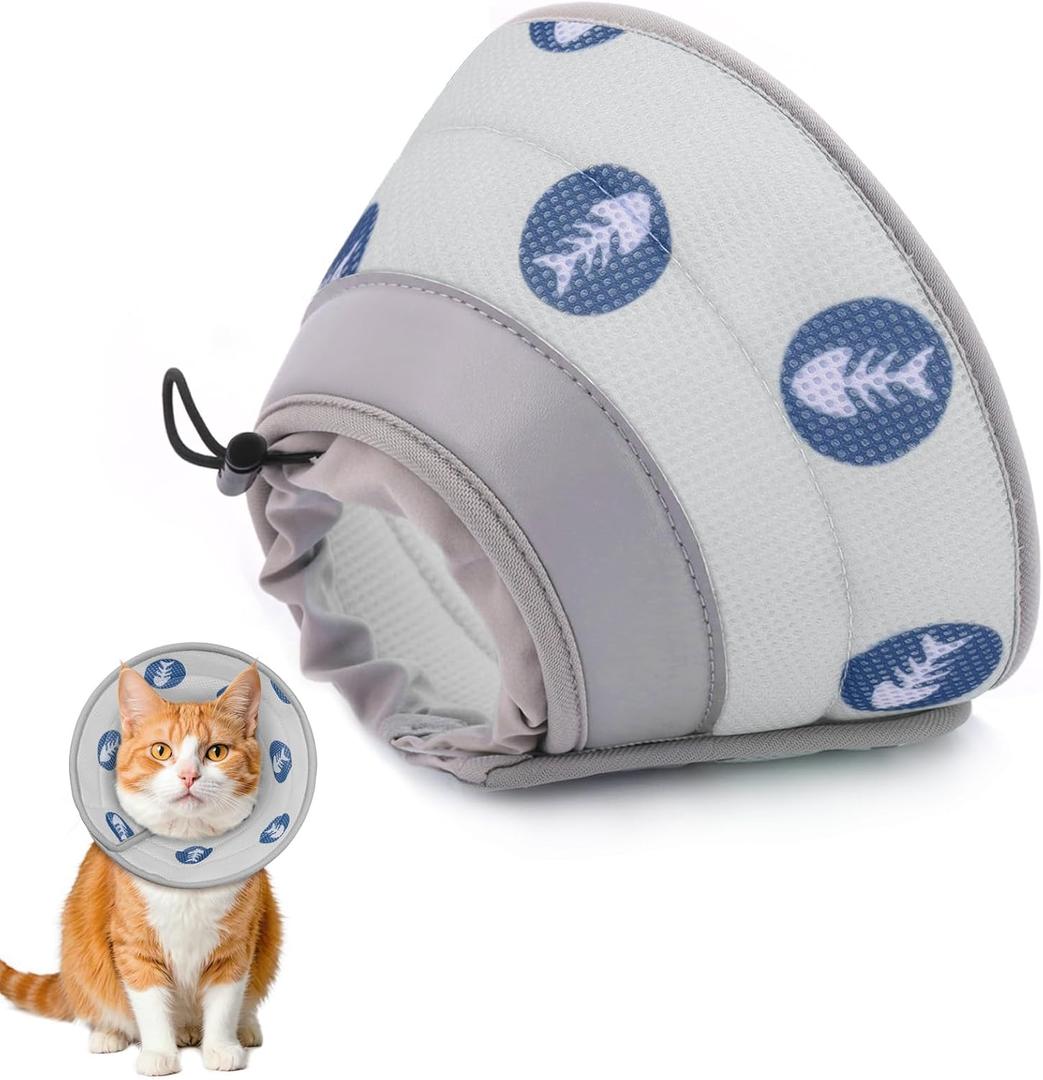 Cat Cone Collar Soft Elizabethan Collar for Surgery Recovery - Adjustable for Small and Large Cats Kittens to Stop Licking, Grey, S (Neck 5"-7")