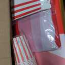 Meooeck 75 Pcs Carnival Circus Concession Stand Decor Kit Red White Striped Table Skirt and Pennant with Red White Striped Popcorn Boxes and Straws for Carnival Party Supplies