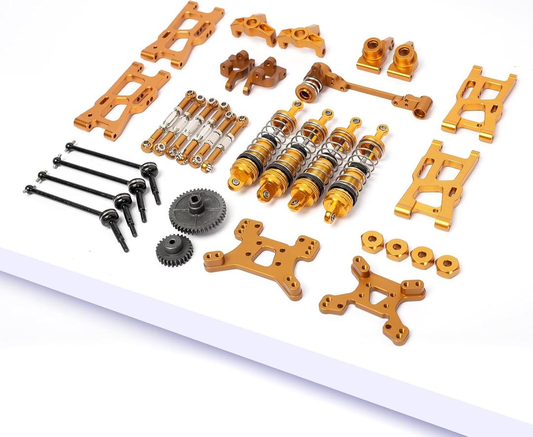 Metal Replacement Part Kit for WLtoys 1/14th, 1/12th RC Car Upgrades, Spare Aluminium Accessory Set with Screws(Gold)