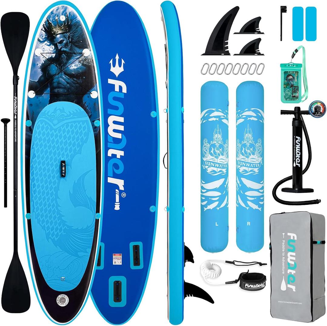 FunWater SUP Inflatable Stand Up Paddle Board 10'6×33"×6" Ultra-Light Inflatable Paddleboard with ISUP Accessories, Fins, Adjustable Paddle, Pump, Backpack
