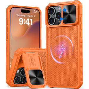 Magnetic for iPhone 16 Pro Max Case [Slide Camera Cover] [Compatible with Magsafe] [Kickstand] [Military Grade Protection] Shockproof Rugged Case for iPhone 16 Pro Max,Orange