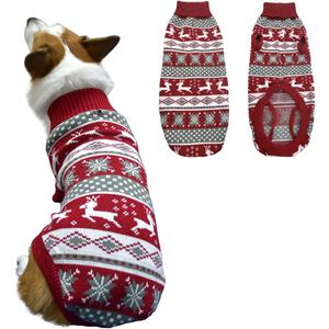 Vehomy Dog Christmas Sweater Xmas Pet Winter Knitwear Clothes Classic Warm Turtleneck Sweater Reindeer Snowflake Argyle Sweater Outfit for Medium Large Dogs L