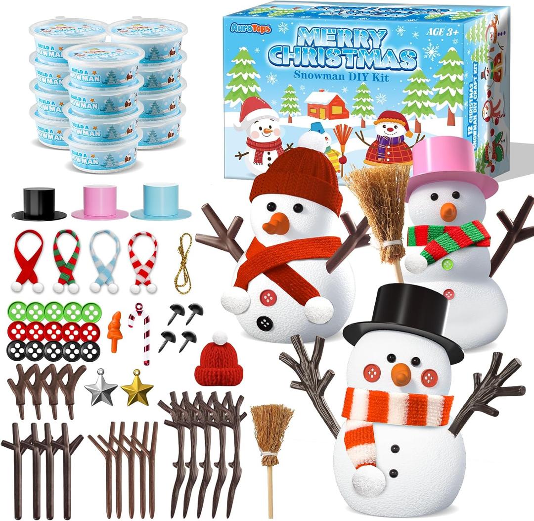 AuroTops 12 Pack Christmas Crafts for Kids,DIY Snowman Kit,Build a Snowman Kit,Modeling Clay Craft Kits for Kids,Christmas Stocking Stuffers Holiday Party Decoration Gifts Bulk