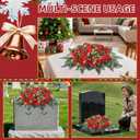 Christmas Artificial Cemetery Flowers,Artificial Cemetery Flowers Saddle for Outdoor Gravesite Tombstone Decorations,Roses and Artificial Red Berries Stems Ornaments