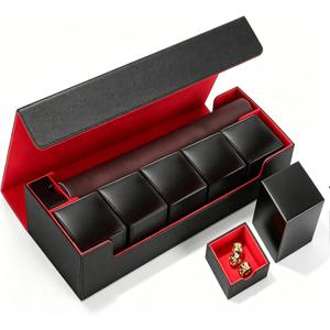 Premium Trading Card Storage Case with 5 Individual Deck Cases, Large MTG Commander Deck Box Holds 1800+ Cards, PU Leather Organizer for TCG & Sports Card Collections (Black & Red)