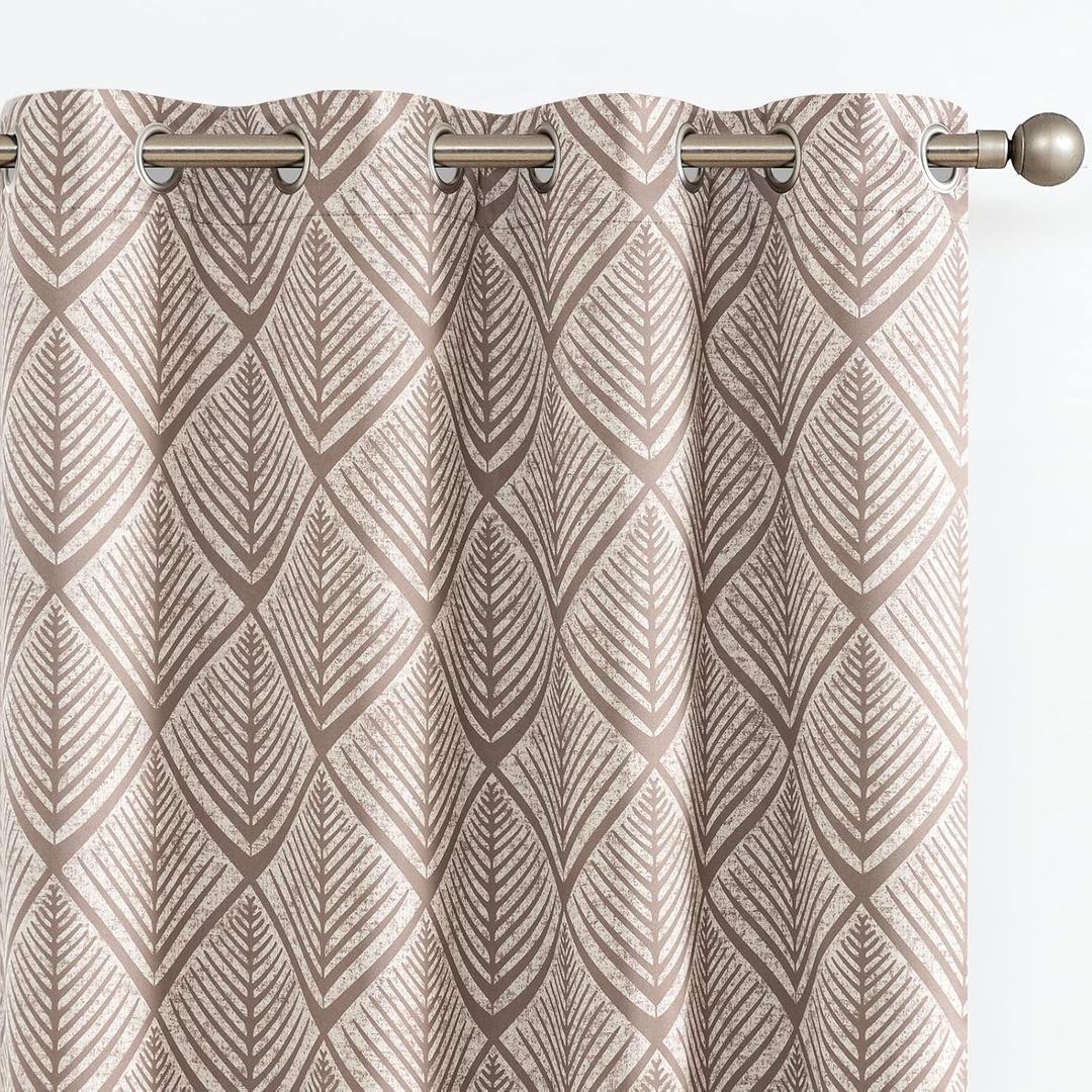 jinchan 80% Blackout Curtains for Living Room, Geometric Patterns Drapes for Bedroom, Window Treatments for Room Darkening, Grommet Top Thermal Insulated Curtains 84 inch Length 2 Panels Set, Brown