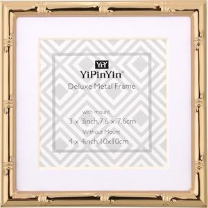 YiPinYin 4x4''Bamboo Detail Gold Metal Picture Frame Mat 3x3'',3x3''Cute Gold Plated Baby Nurse Photo Frames With Velvet Backing for Desktop and Wall Décor,Gift Packed 4x4'' Metal Frame.