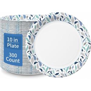 OuMuaMua 10 Inch Paper Plates, 300 Count Disposable Paper Plates