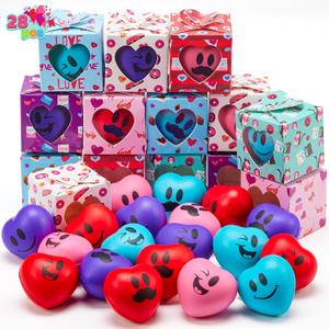 JOYIN 28 Pcs Valentine Heart Stress Balls with Boxes, Smile Face PU Foam Squishy Toys with Themed Gift Box for Kids & Adults, Classroom Exchange, Game Reward