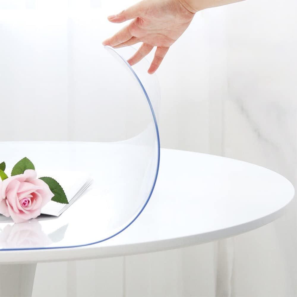 48 Inch Round Clear Plastic Table Cover Protector PVC Tablecloths Sheet Wood Furniture Topper Cover for Coffee Dining Room Table Kitchen Countertop Office Desk Blotter Pad Waterproof Wipeable
