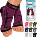 TechWare Pro Ankle Brace Compression Sleeve - Plantar Fasciitis Sock. Relieves Achilles Tendonitis. Foot Arch Support Reduces Joint Pain, Swelling & Heel Spur Pain. Injury Recovery Braces for Sports (S / M (see size chart), Black / Pink)