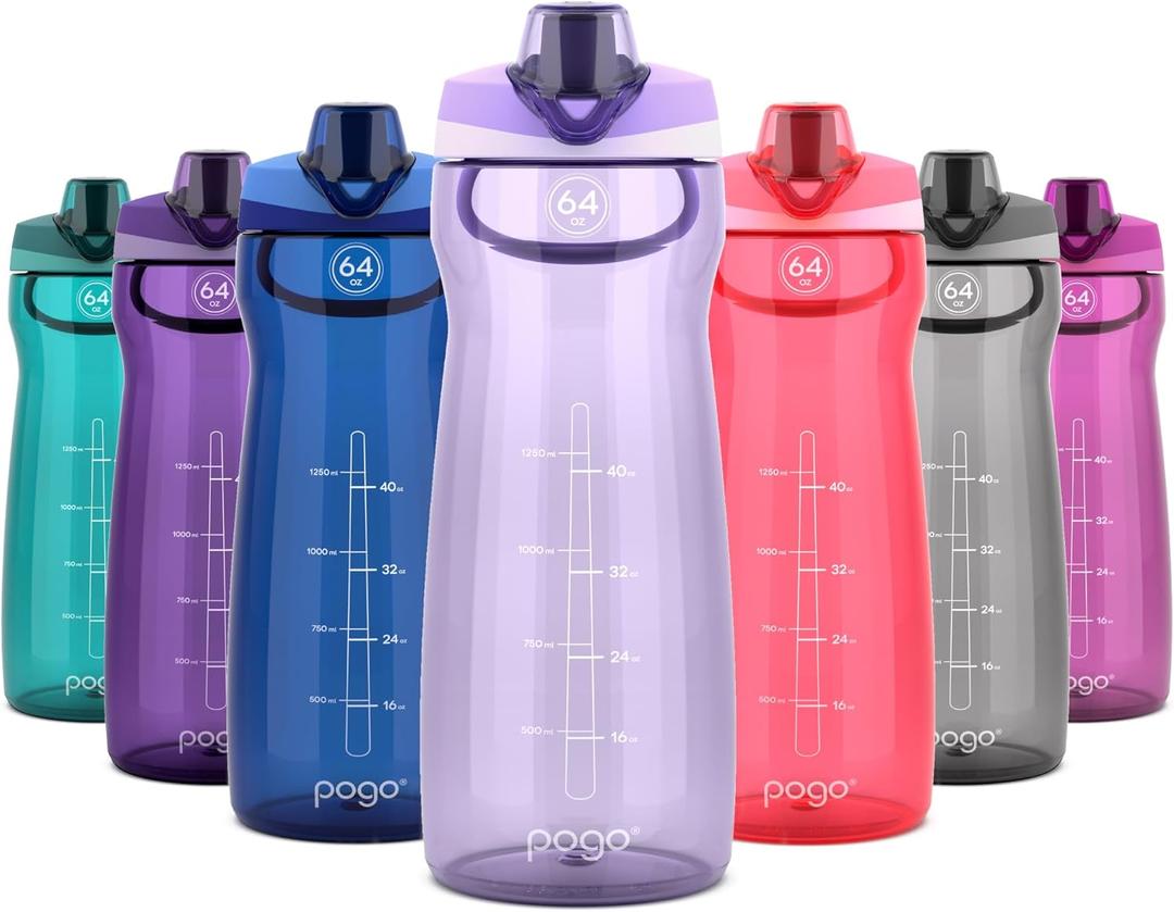 Pogo Plastic Water Bottle with Chug Lid and Carry Handle, Reusable, BPA Free, Dishwasher Safe, Perfect for Travel, School, Outdoors, and Gym | 18oz, 32oz, 40oz, 64oz (Lilac)