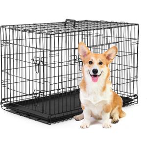 BestPet | Dog Crate | 30" | Black | Foldable Metal Kennel with Double Doors, Secure Slide-Bolt Latches, Leakproof Tray | Portable Dog Cage for Small Breeds | for Travel, Indoor & Outdoor Use