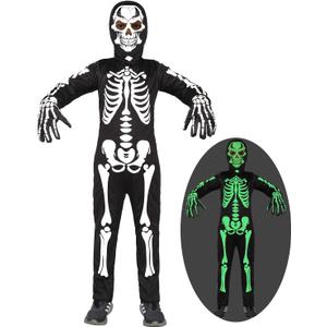 Sicypoty Kids Skeleton Costume Glow in the Dark Halloween Costume for Boys Black (10-12 Years)