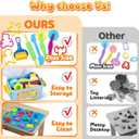 VConejo Dough Tools Play Sets for Kids, 37pcs Clay and Dough Accessories with Storage Container, Mat, Cutters, Rolling Pins, Safety Scissors, Stamps, Animal and 3D Dino Makers for Boys Girls