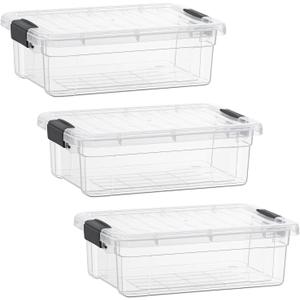 Superio Clear Storage Boxes with Lids, 4.5 Quart Plastic Container Bins for Organizing, Stackable Crates, BPA Free, Non Toxic, Odor Free, Organizers for Home, Office and Dorm, 3 Pack