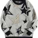 BEAUDRM Men's Star Graphic Sweaters Y2K Vintage Crewneck Oversized Sweaters Baggy Long Sleeve Knit Unisex Pullover Jumper Top, Small