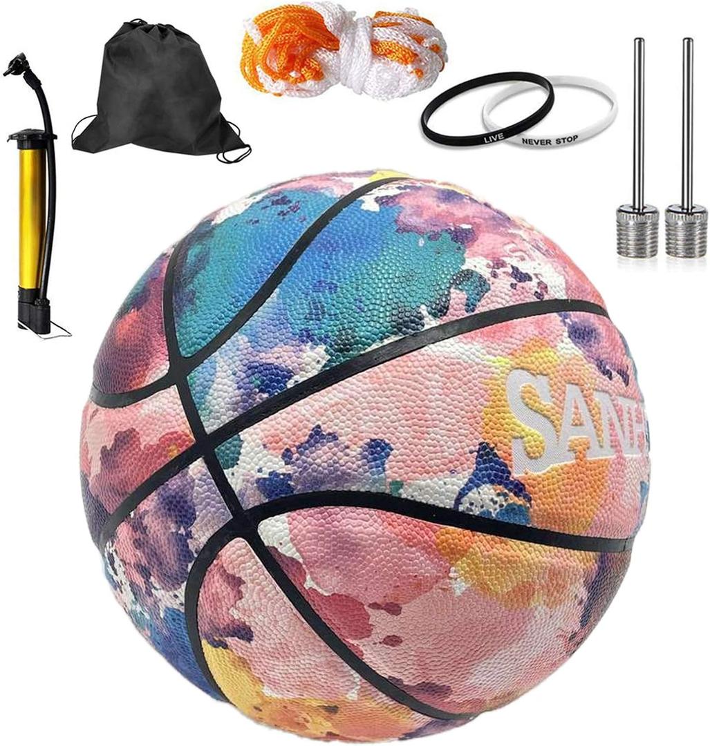 Men/Women's Basketball Size 6/7 - College Basketball 28.5" with Pump for Indoor and Outdoor - Official Size and Weight - For Women, Girls, Boys and Youth