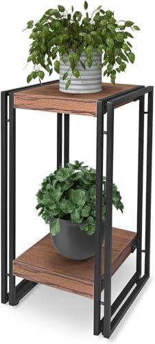 22 inch Plant Stand Table, 2 Tier Plant Shelves Indoor Flower Pots Stand Holder Modern Corner Plant Stand Rack Shelves Square Plant Tables for Office Living Room, Balcony, Brown