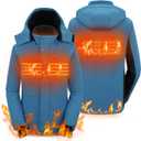 Men's Heated Jacket Windproof Winter Outdoor Soft Shell with Detachable Hood Electric Heated Coat (Blue, XL)