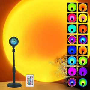 Sunset Table Lamp Projector with Remote, 16 Colors Adjustable 180 Rotation Sunlight with 4 Lighting Modes, USB Charging LED Night Light for Bedroom, Living Room, Photo Selfie Party, Photography