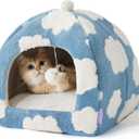 Lesure Cute Cat Beds for Indoor Cats - 2 in 1 Cat Cave Bed for Kittens and Small Pets with Removable Washable Cushioned Pillow, Cozy Kitten Tent with Non-Slip Bottom, Blue, 16 inches