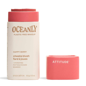 ATTITUDE Oceanly PlasticFree Lightweight Blush Stick, Titanium DioxideFree, EWG Verified, Vegan & Crueltyfree Makeup, Happy Berry, 0.3 Ounces