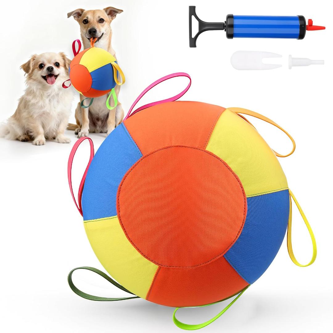 AIERSA Herding Ball for Dogs,Tug of War Dog Toy with Handles for Outdoor Play,Dog Soccer Ball Toy&Indestructible Training Toy Balls for Australian Shepherd,Interactive Toy Balls for Small&Medium Dogs (Orange + Yellow + Blue)