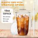 Ziliny 50 Pack 18 oz Clear Plastic Cups with Sip Lids & Straws, Disposable Pet Crystal Iced Coffee Cups with Lids for Coffee Smoothie, Milkshake, Cold Drinks