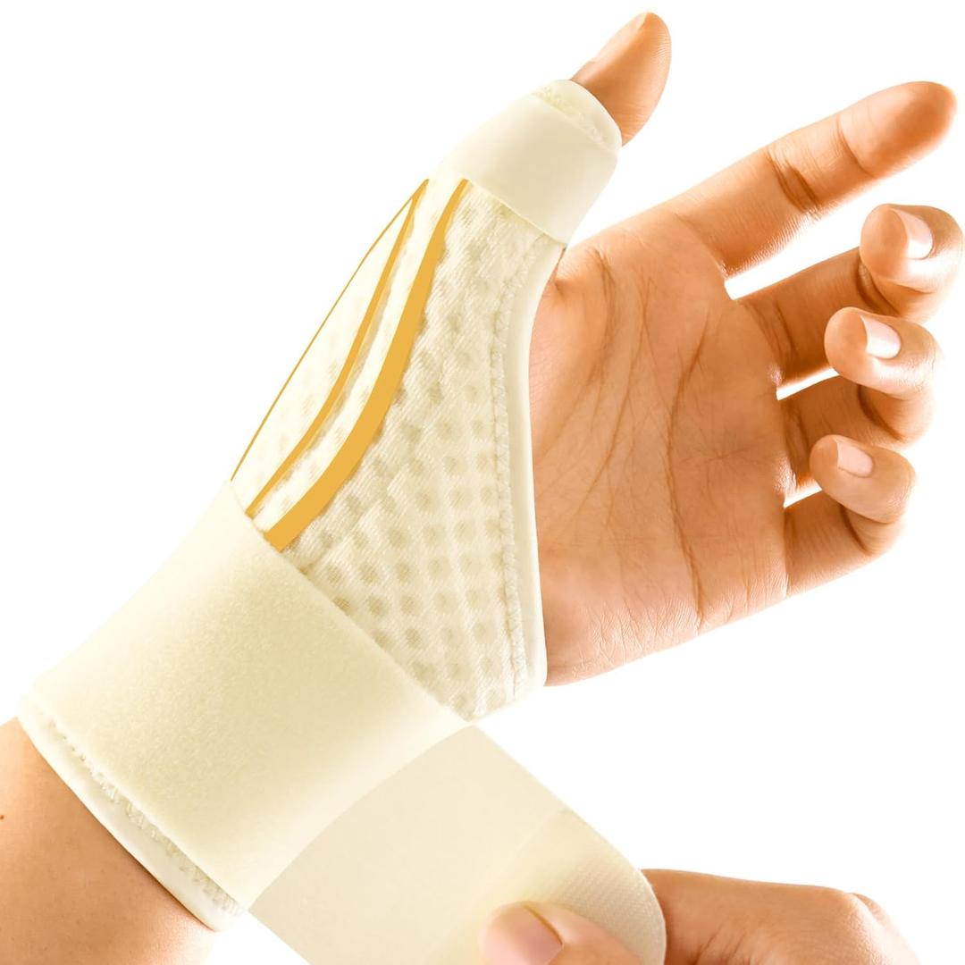 FREETOO Stable Thumb Brace Right Hand Left Hand for Arthritis Pain and Support, Thumb Splint for De Quervains Tenosynovitis,Trigger Thumb and Wrist Stabilizer for Tendonitis, Sprain,Beige Right L