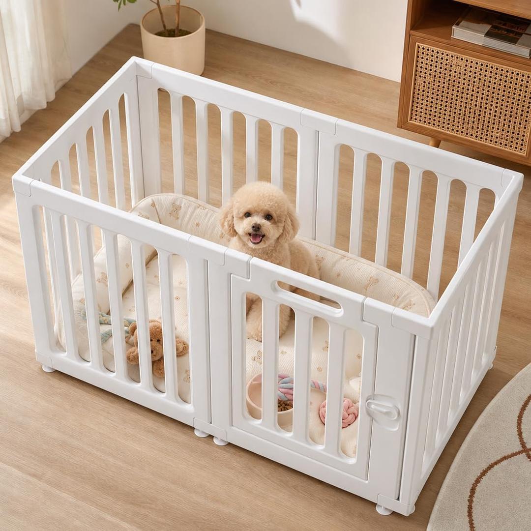 VNE Dog Playpen Indoor Portable Puppy Playpen with Door Easy Setup 6 Panels