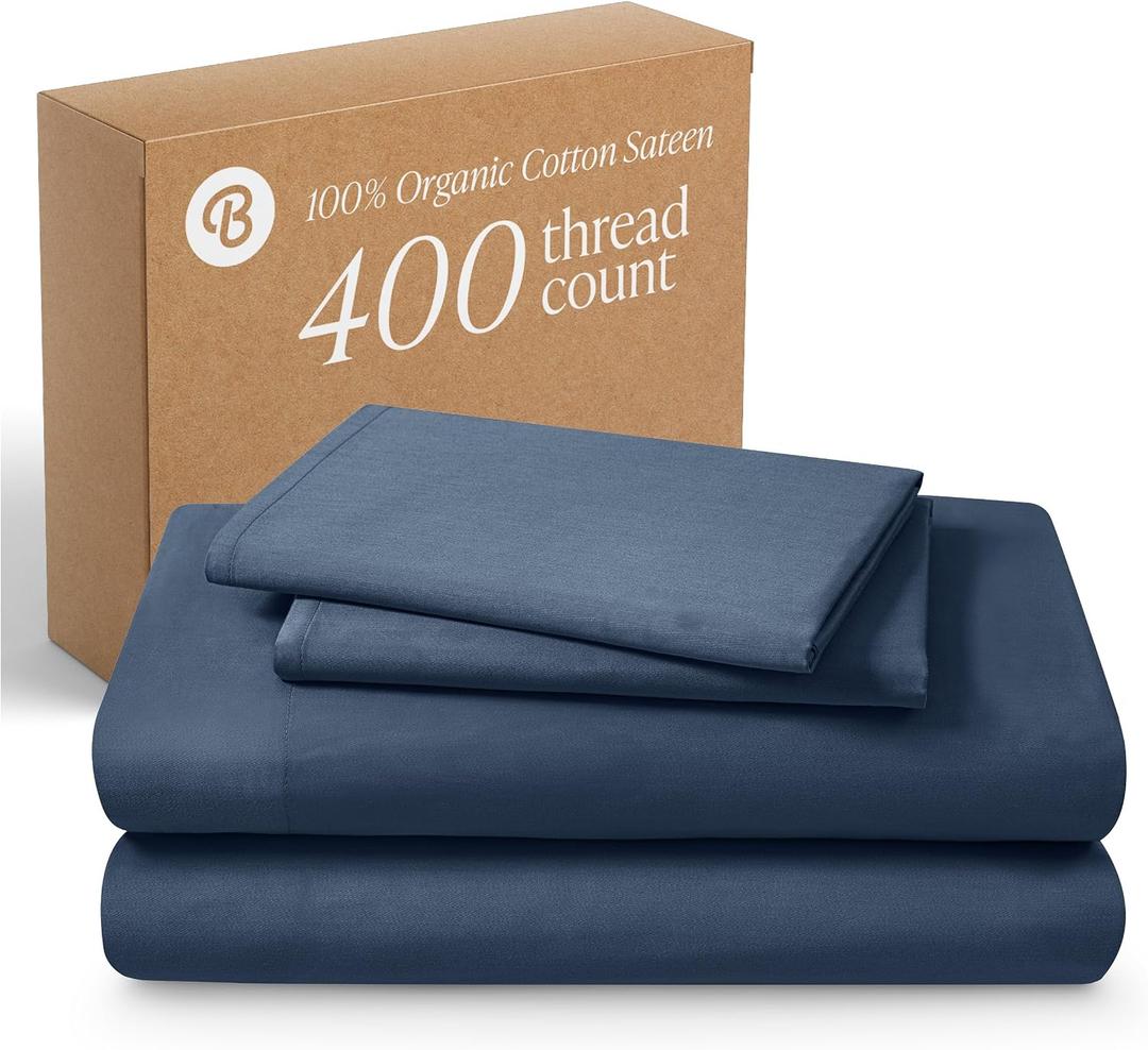 Bare Home 100% Organic Cotton King Sheet Set - 400 Thread Count - Smooth Sateen Weave - Breathable & Cooling - Hotel Luxury Set - Deep Pocket Bed Sheets (King, Bering Sea)