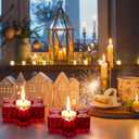 Tealight Candle Holder Set of 2, Red Glass Tealight Holder for Xmas Ornament, Snow Candle Holder Stand for Christmas Table Centerpieces Decoration, Red