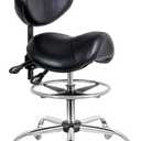 Saddle Stool with Wheels,Ergonomic Swivel Rolling Height Adjustable for Salon Beauty Clinic Dentist Tattoo Home OfficeBlack, With Back