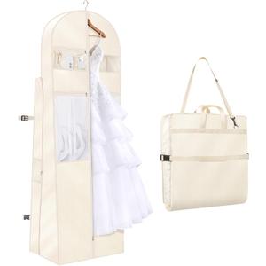 KEEGH 72" Wedding Dress Garment Bag - Tri-Fold Design Bridal Dress Bag with Shoulder Strap & Handle, Heavy-Duty Checkered Oxford Fabric for Long Wedding Gowns & Formal Gown Storage, Beige