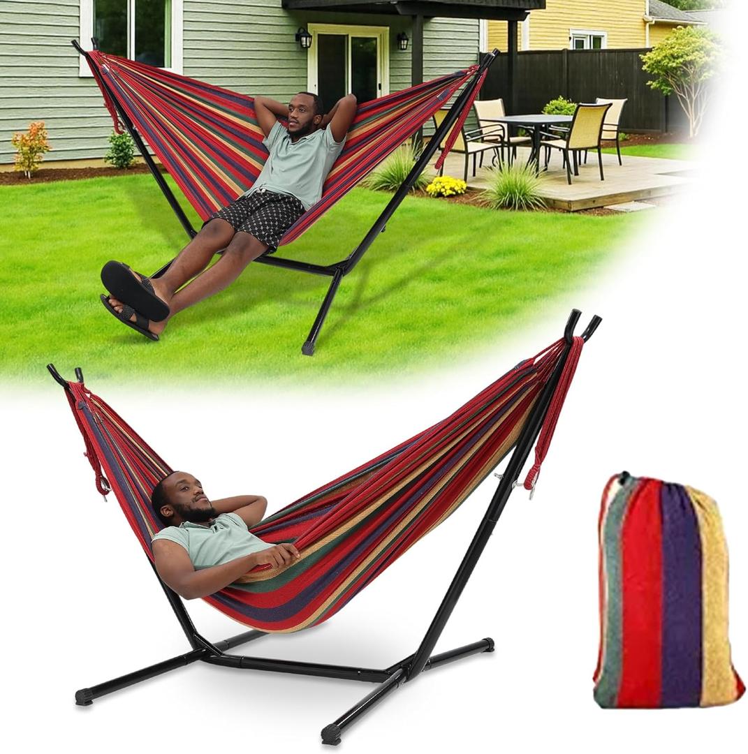 Hammock with Stand for Outside,600lb Weight Capacity Adjustable Height 3-in-1 Portable Hammock for Outdoor & Indoor Camping Backyard Bedroom(Hammock, Stand & Carry Bag) (Red)